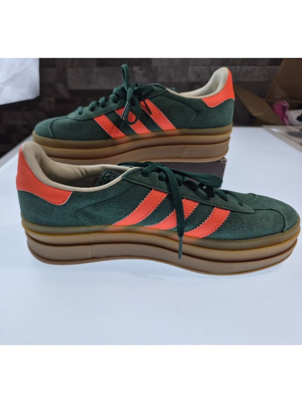 Adidas Gazelle Bold J Green Signal Coral Platform Sneakers JQ7408 Size 5